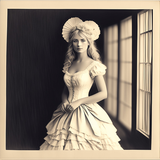 Cute blonde in blue victorian wedding dress wild west