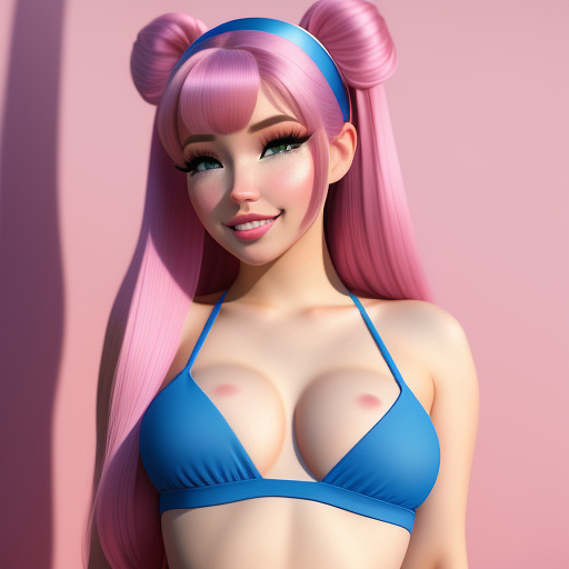 Belle delphine in a blue dress and pink in disney 3d style