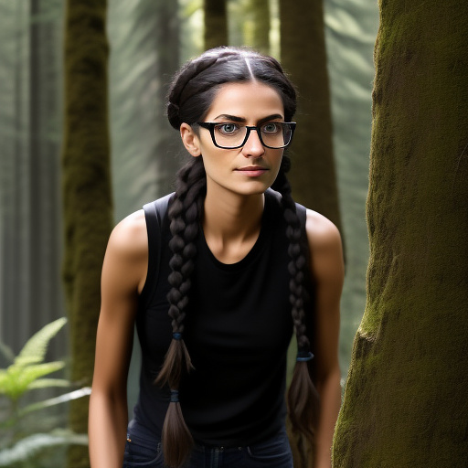 Ultra realistically a 22 year old german girl with a black braid with glasses and brown eyes 1.70 tall thin in the forest is entered by a 40 -year -old man with his penis into her vagina in custom style
