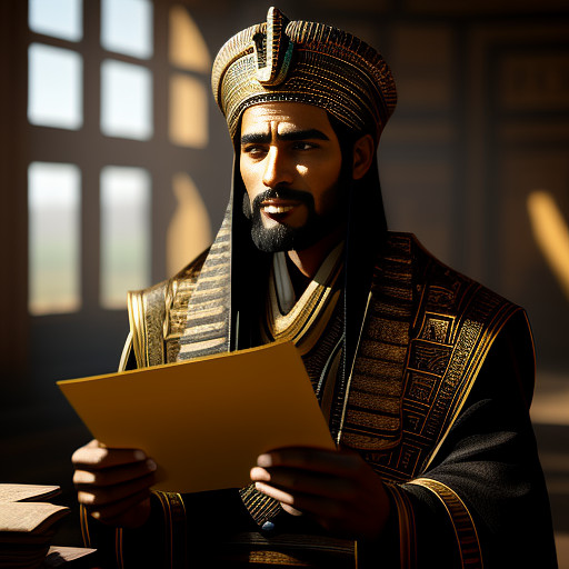 An ancient war courier reading a letter before the king in high quality 8k egypt.png