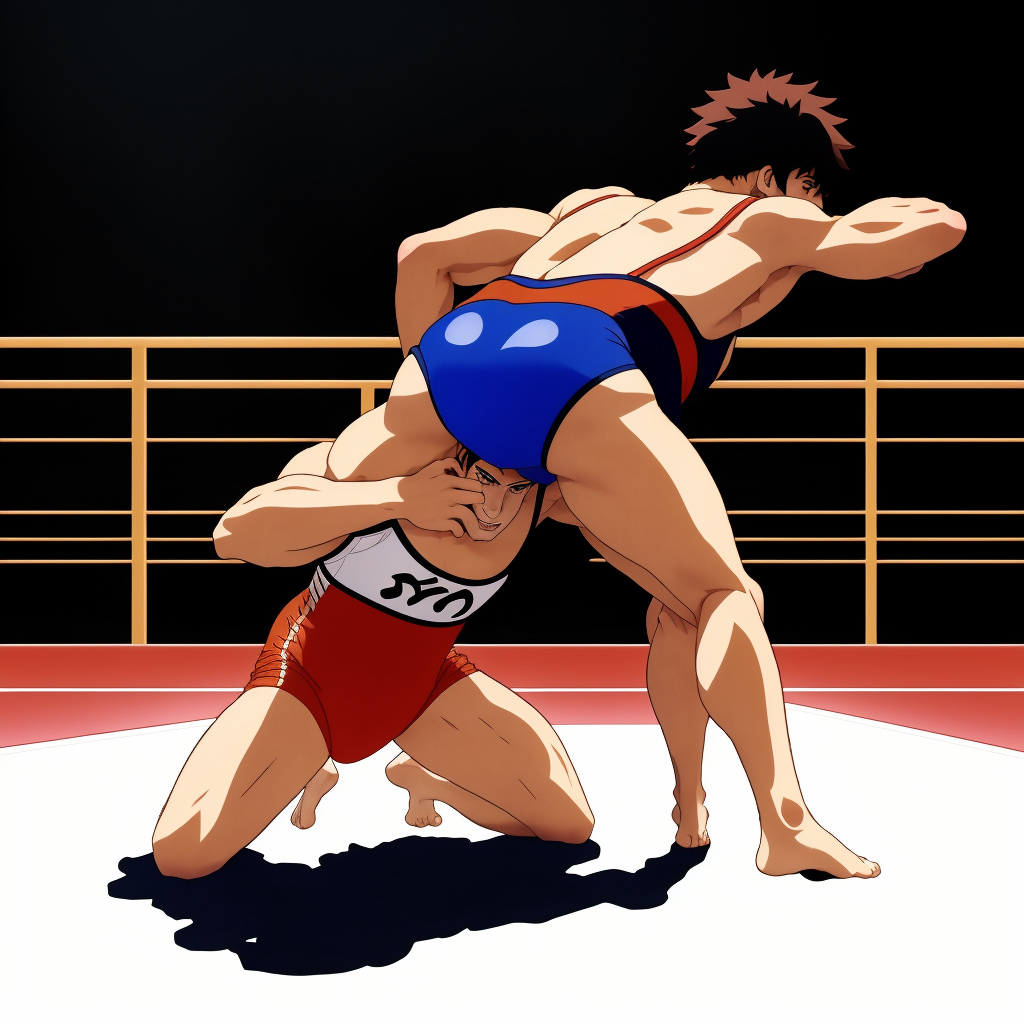 Freestyle wrestling of two men silhouette drawing in anime style