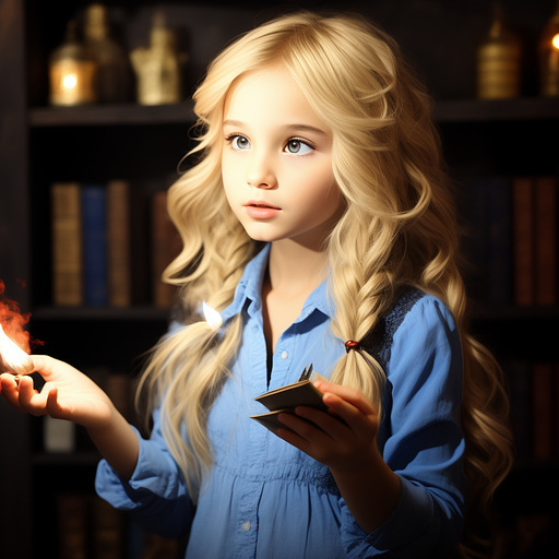 Girl cute blond magician casting a spell  in custom style