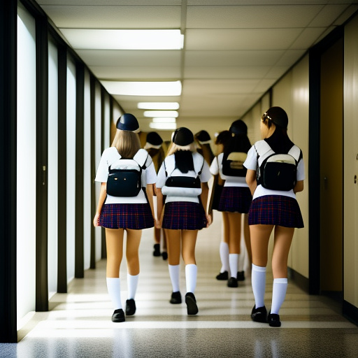 School hallway full of schoolgirls in their underwear
 in custom style