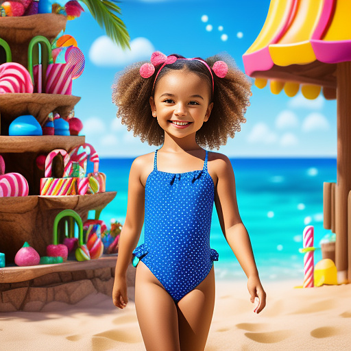 Little girl in revealing swimsuit 


 in kids painted style