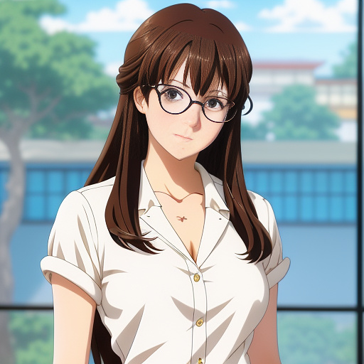 A hot women glasses perfect face brunette  in anime style