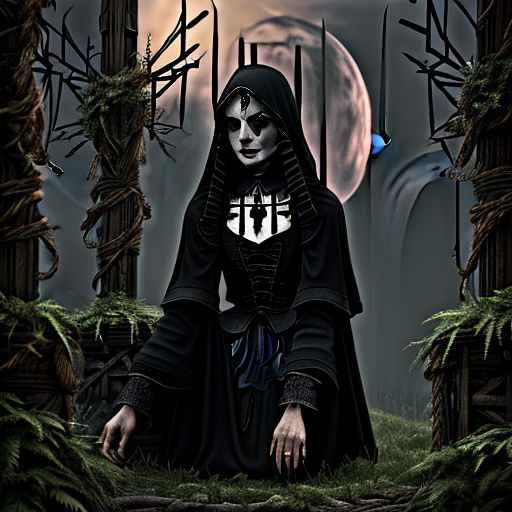 A woman tied to a cross, her skin was bronze, her eyes were sharp, her face was wild and beautiful, (the hands were tied to the ends of the cross and the legs were tied together at the bottom of the cross with rough hemp ropes).rich details, digital painting, sharp focus in gothic style