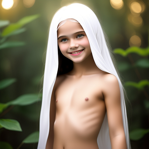 9-year-old caucasian white girl, long black hair, pretty, smiling, small breasts, white liquid covering body in custom style
