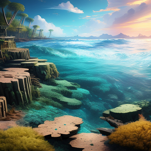 A mermaid and her daughter at an abandoned beach in disney 3d style
