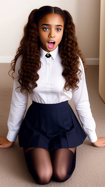 Hermione granger in her uniform with a skirt and tights doing ahegao. in custom style