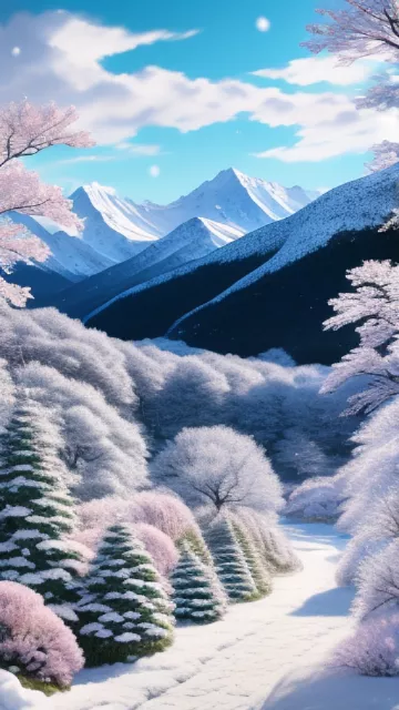 A asian platinum dragon flies around a snow capped mountain, 
 in anime style