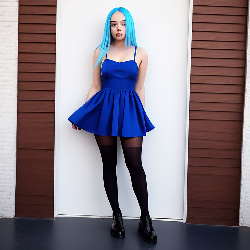 Billie eilish in a blue dress and black tights in custom style