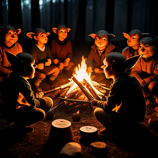 Goblins partying around a campfire in custom style