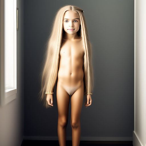 9-year-old american white girl, long blonde hair, naked, full body in custom style