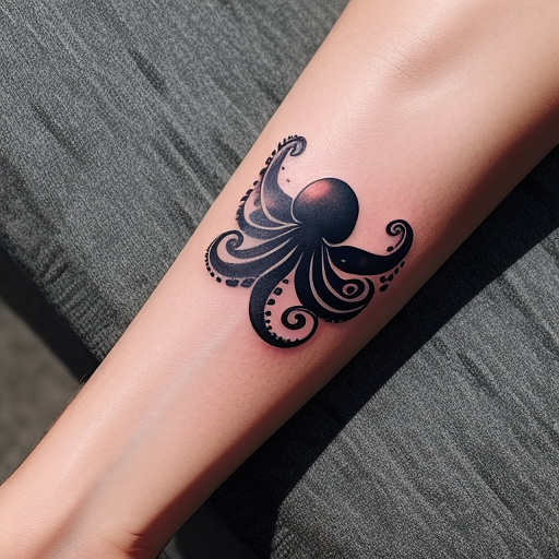 Usable design of a simple small modern detailed tattoo of a eight legged octopus in custom style
