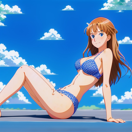 13 year old girl in bikini legs spread at camera in anime style