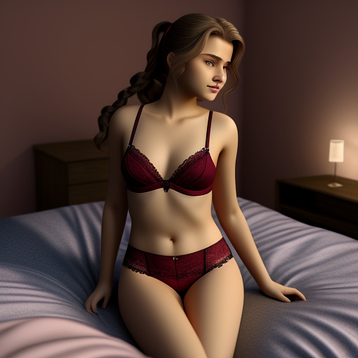 Ultra realistic in my room a sweet 14 year old german girl in sexy silk underwear is sitting on my bed in custom style