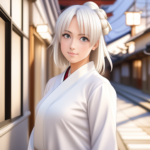 White-haired woman in anime style