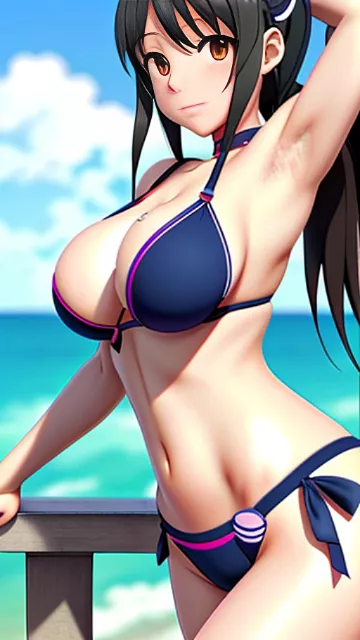 Huge breast,bikini,anime girl, cure wing
 in anime style