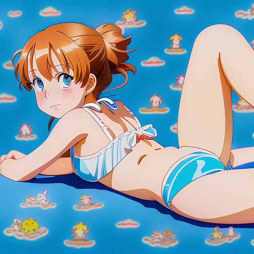 6 year old wearing bikini lying down spreading her legs in anime style