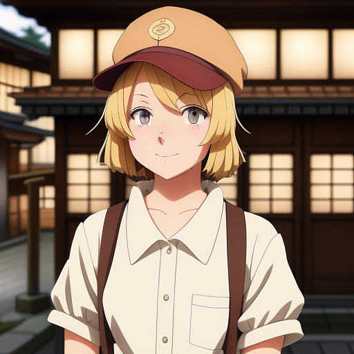 1930s blonde newsboy selling paper while wearing brown cap in anime style