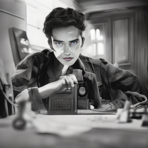 In a dark room, there is a telephone and a gun on the table. a man is sitting on a chair, and he is dead. in custom style