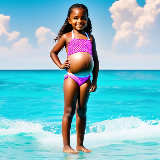 10 year old girl pregnant in a bathing suit  full body  in custom style