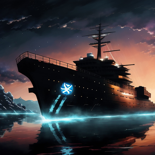 Dead space and a ship in very dark space in anime style