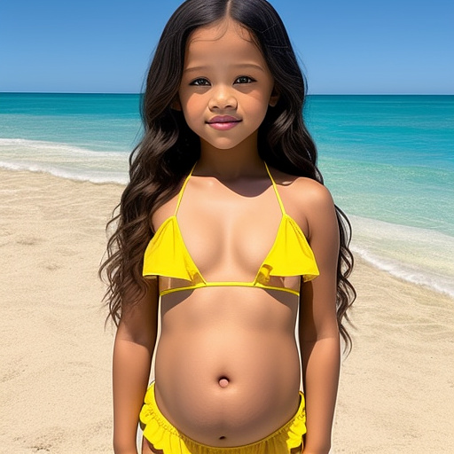 7yrs old pregnant jenna ortega, in yellow bikini, with big boobs  in custom style