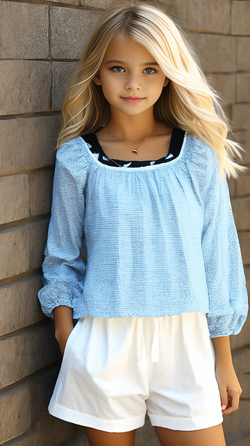 Girl cute blond clothes, being drooling in custom style