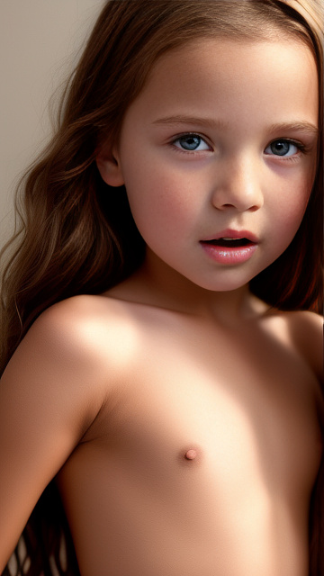 A 9-year-old naked girl is sucking another girl's breast. in custom style