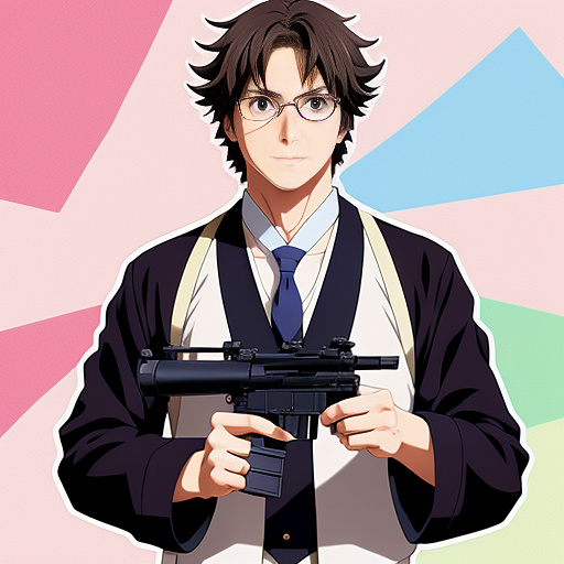 A man with blaster in his hand in anime style