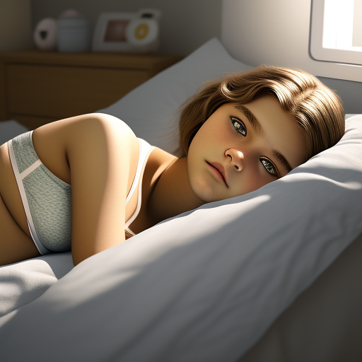 Ultra realistic a cute 14 year old german girl lies in her bed in her underwear and sleeps in custom style