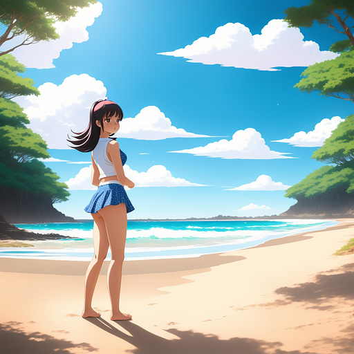 Girl on beach
 in anime style