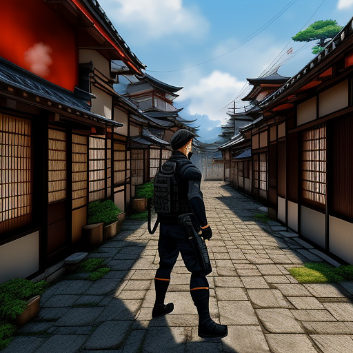 Men shinobi agent  create and text shinobi image for counter strike 2 inferno map in anime style