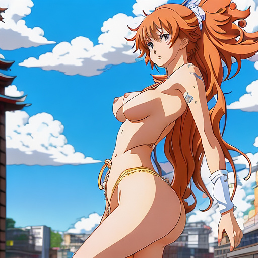 Naked katty has got a huge breast. in anime style