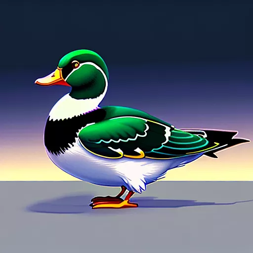 A mallard acting as a night in anime style