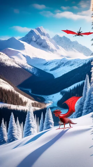A asian platinum dragon flies around a snow capped mountain, 
 in disney painted style
