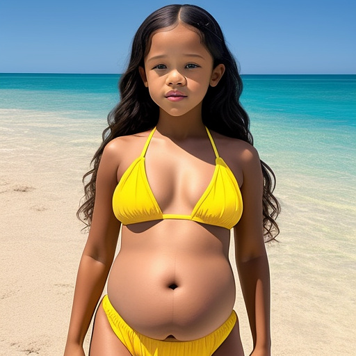 7yrs old extreme pregnant jenna ortega, in yellow bikini, with big boobs  in custom style