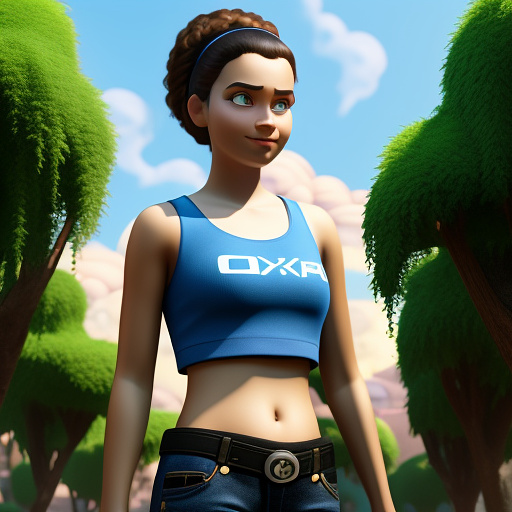 A 14 year old girl with crop top and a big belly button  in disney 3d style