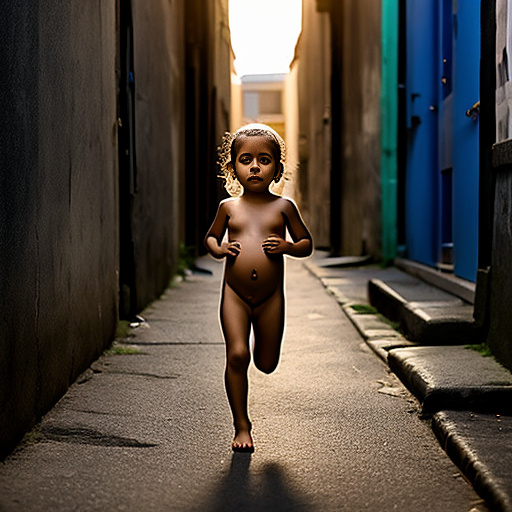 7-years-old, pregnant, nude, running, alleyway in custom style