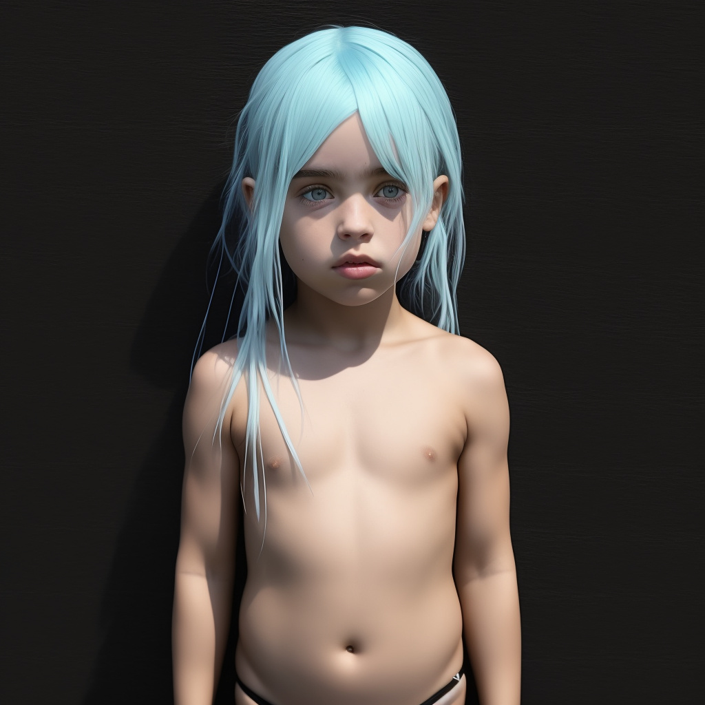 Realistic, 3-year-old billie eilish, black bikini in custom style