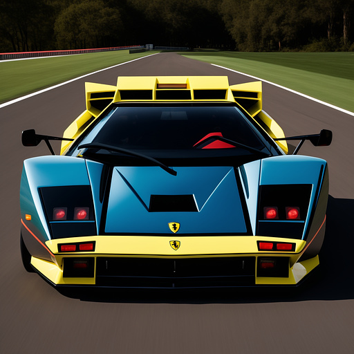 Make a sports car that is a mix between a lamborghini countach,  and a ferrari f40 with a lightning bolt logo in custom style
