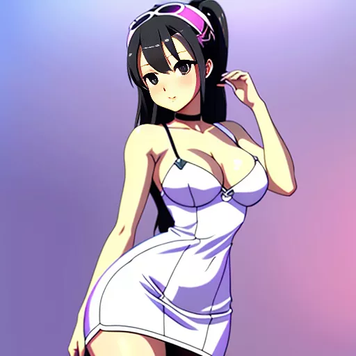 Woman with skimpy dress, cute, voluptuous 
 in anime style