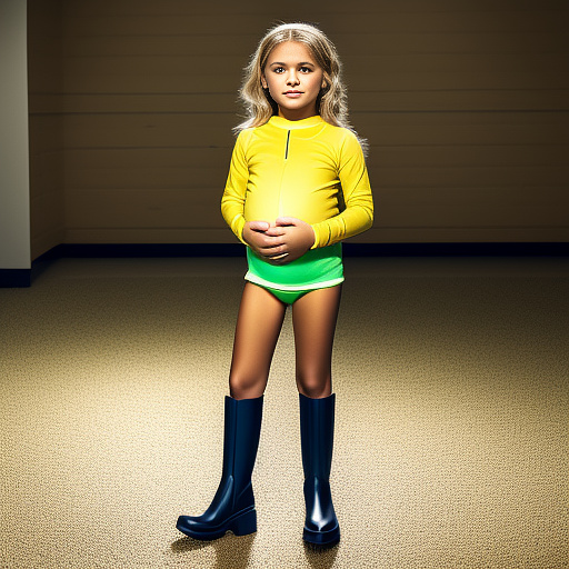 Pregnant, 7-years-old-girl, blonde, yellow boots, nude, in custom style