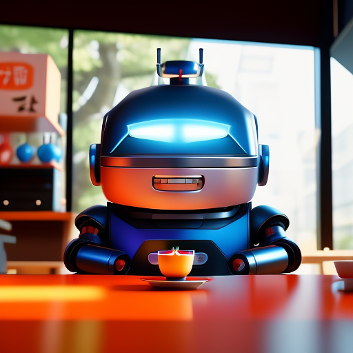 Robot eating sushi
 in disney 3d style