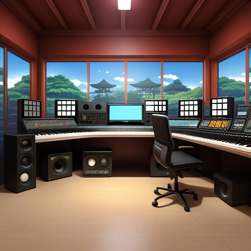 A music studio with the most expensive equipment in anime style