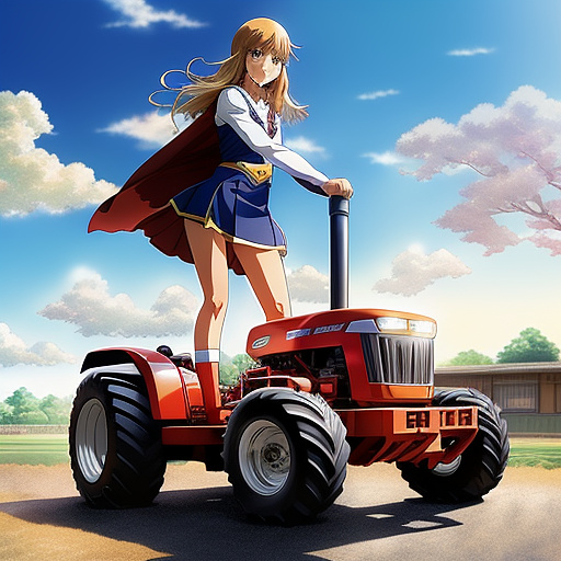 Supergirl lifting a tractor in anime style