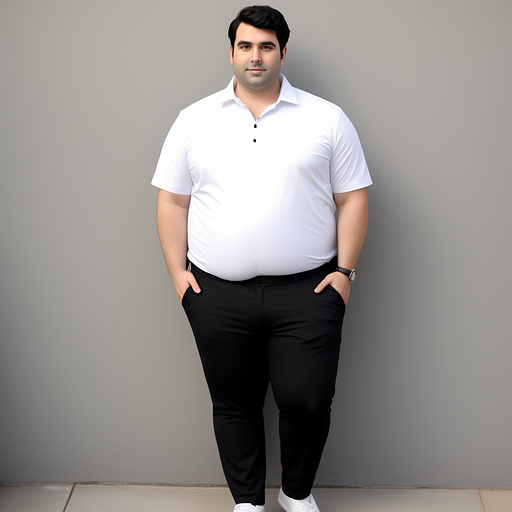 Full body obese dark haired white man without beard in custom style