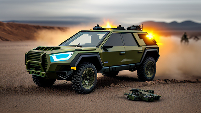 Aerial drones shooting lasers at army vehicles. in sci-fi style