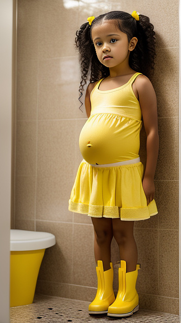 Pregnant, 7-years-old, jenna ortega, yellow panties, nude, yellow boots, bathroom in custom style